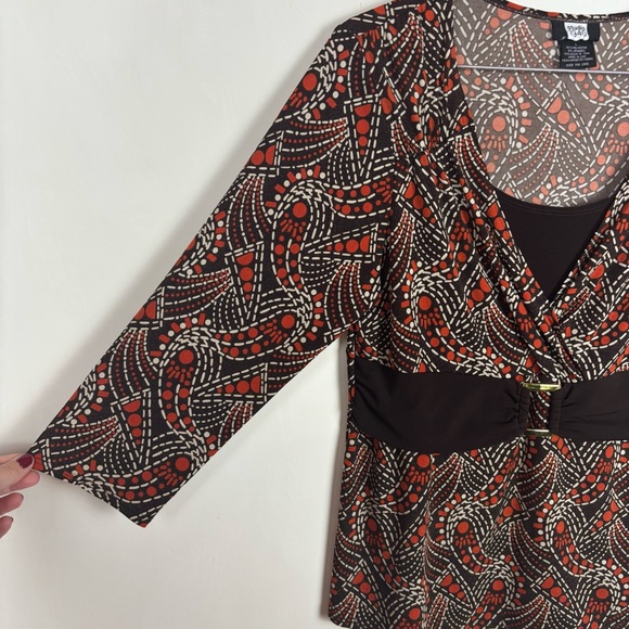 Studio 1940 Brown Orange Retro Y2K Belted Blouse L Made in USA Vintage - Picture 4 of 11